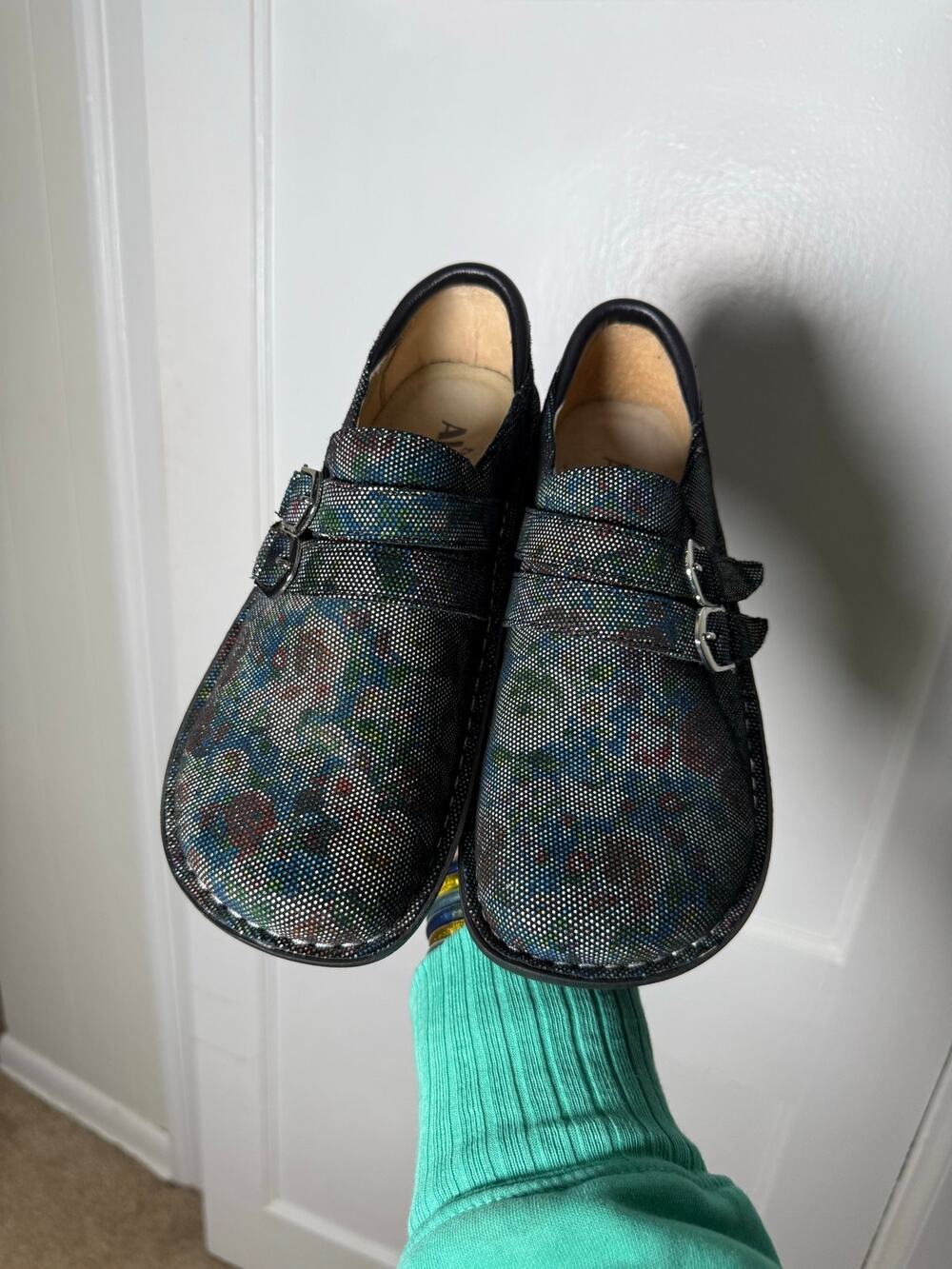 NEW Alegria PG Lite Clogs 38 ALL-509X Holographic Floral Multi Dot Double Strap